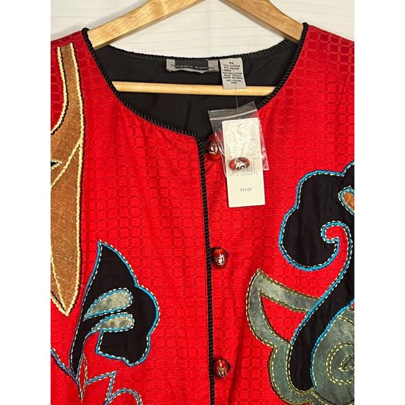 Maggie Barnes Red Jacket Embroidered Abstract Patterns 3X Cotton/Rayon Plus Size - Picture 3 of 16